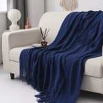 Rombi mustriga narmastega kootud voodikate diivanikate une-konditsioneeri tekk hotelli &ouml;&ouml;kapi r&auml;tik 127x170cm [with tassel] tumesinine