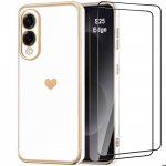 Coque pour Samsung Galaxy S25 Edge - BOOLING - Silicone Motif C&oelig;ur Antichoc Souple Blanc - 2 Verres Tremp&eacute;s