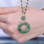 Vintage bambusest kaelakee, kerge luksuslik ja ainulaadne nefriitripatsi imitatsioon, iidse meetodi p&auml;ikesetoteemikaelakee, lillekeel