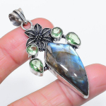 Natural Labradorite, Tsavorite 925 Sterling Silver Jewelry Pendant 2.48 i8u99