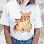 Corgi Smooch T-s&auml;rk Naiste T-s&auml;rk T-s&auml;rk Top Harajuku Riietus Naljakas T-s&auml;rk Korea graafika jaoks S valge