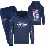 Laste kapuutsiga top ja p&uuml;ksid kahest osast koosnev dressipluusikomplekt pikkade varrukatega tr&uuml;kiga dressipluusikomplekt 150 tumesinine