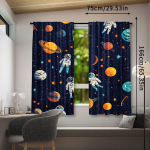 2 tk v&auml;lisruumi kardinat, multifilmikangelane astronaut ja p&auml;ikeses&uuml;steemi teema, sinine galaktikaprindiga aknakardinad magamistuppa, elutuppa, P 53x116cm 2pc&Without mount