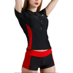 Li Ning konservatiivne l&uuml;hikeste varrukatega k&otilde;rge v&ouml;&ouml;kohaga kaheosaline ujumistrikoo naistele Must Punane LSCP226-1 M