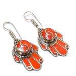 Natural Red Coral Gemstone Handmade Jewelry Earring 2.09 m3i40