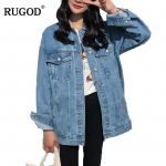 RUGOD Solid Jean Jope naistele Vaba vabaaja sinine moodsad mantlid Naiste v&auml;lisriided Denim Naiselik M