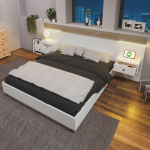Kahekohaline voodikomplekt 2 LED-iga &ouml;&ouml;kapi ja USB-pistikuga Voodi C140 x 200 cm, 2 &ouml;&ouml;kappi Komplekt valge (ilma madratsita) valge