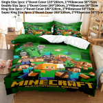 Tekikate 3D Minecraft Voodipesukomplekt Padjap&uuml;&uuml;r Multikajoonis Tr&uuml;kk Kahekohaline &Uuml;hekohaline 135*200cm green