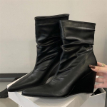 Uued Kevad S&uuml;gis Disaineri Volditud Naiste Pahkluud Saapad Kiilud Kontsad Kingad Moodsad L&uuml;hikesed Botas De Mujer 35 brown