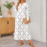 women's cute printed long-sleeved comfortable loose dress, elegant dress M valge