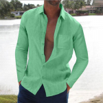 Suvine &uuml;hev&auml;rviline meeste riided pikkade varrukatega n&ouml;&ouml;biga puuvillane linane meeste s&auml;rk S