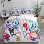 Dandy's World Voodipesukomplekt M&auml;ng 3D Prinditud Tekikoti Komplekt Padjap&uuml;&uuml;ridega Poiss T&uuml;druk Teismelised Lapsed S&uuml;nnip&auml;evakingitus Pehme Voodipesu Eusingle2pcs135x200 white