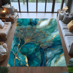 Marmorimustriga vaipTeal Kuldne Abstraktne Vaip Moodne Kunst Luksuslik Elutoavaip Sinine Roheline Disain Elegantne Dekoratiivne Elutoavaip 120x160cm