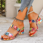 Naiste v&auml;rvilised tursked kontsadega sandaalid kivist sisekujundusega, avatud varbaga keskmised kontsad, stiilsed igap&auml;evaseks kandmiseks m&otilde;eldud sandaalid 43