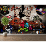 Graffiti tapeet Hip Hop stiilis seinamaaling Kodu kaunistamine Elutuba Magamistuba Taust 3D tapeet 200 cm(W) x 140 cm(H) gray