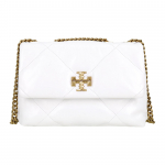 Tory Burch Kira Kett-&otilde;lakott Klapp-sulgur Napa nahast Crossbody Naiste kotid Valge 154706-100 Basic Set (Bag+Dust Bag)