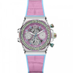 GUESS Fusion Roosa Roostevaba Teras & Nahk Silikooni &Uuml;le Naiste Kvarts GW0553L5 Kell
