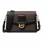 Michael Kors MK Jessie Vintage Monogram V&auml;rviplokk Klapp Kirjalogo Nahast Messenger Bag Naiste kotid Pruun Must 30F9GI6L2B-292 Shopping Bag Set(Basic Set+Shopping Bag)