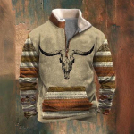 Meeste l&auml;&auml;nefliisist jakk Cowboy Bull Head Print Pullover 1/4 T&otilde;mblukuga Stand krae pikkade varrukatega Country dressipluusid Pullover mantlid 5XL hele khaki v&auml;rv