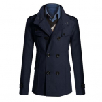 Meeste Pikkade Varrukatega Rev&auml;&auml;rkraega Kahe Rea N&ouml;&ouml;pidega Taskutega Villane Slim Trench Coat L tumesinine v&auml;rv