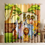 Safari Loomad Multifilmi Stiilis Džungli Metsa Akna Kardinad Rulood Elutoa Laste Magamistoa Vannitoa K&ouml;&ouml;gi Ukse Kodu Kaunistus 2tk 100W130H(CM)40x51in&Grommet Top