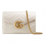 Gucci GG Marmont Valge Nahast Chevron-mustriga Tepitud WOC Kett-ristkorpuseline Kott Gift Set(Basic Set+Box+Shopping Bag)
