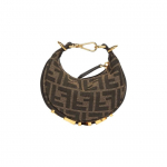 Fendi Graphy Kuldsekattega Metallist T&otilde;mblukuga Kangast Poolkuu Kuju K&auml;ekott Naistele Pruun 7AS089-ANSQ-F197W Basic Set (Bag+Dust Bag)