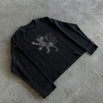 STREETRICH Y2K Vintage Punk Tr&uuml;kitud &Uuml;mmarguse Kaelusega Dressipluus Pikkade Varrukatega Pullover T-s&auml;rk P&otilde;hiline Kihtr&otilde;ivas &Auml;&auml;reline Retro Komplekt S must