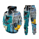 Hip Hop Graffiti 3D multikas prinditud kapuuts + p&uuml;ksid, &uuml;likond lahe meeste/naiste 2 tk. komplekt dressipluus, spordidress, kevad-s&uuml;gis, meeste riided S