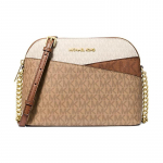 MICHAEL KORS Jet Set Travel Logotr&uuml;kiga Disain Tr&uuml;kitud L&otilde;uend Kaetud L&otilde;uend Crossbody &Otilde;lakott Keskmine Naiste Beež pruun