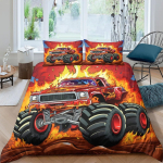 Laste tekikate komplekt Mikrofliis Monster Truck Voodipesu komplekt 2 osa, Multikate S&otilde;idukite muster Tekikate Teismeliste Poiste Magamistoa jaoks 100x135cm 2pcs