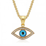 T&uuml;rgi Sinine Kurja Silma Ripatsiga Kaelakeed Naistele Kuldne V&auml;rv Roostevabast Terasest CZ Amulett V&otilde;lu Kaelakee Naistele Meestele Ehted Kingitus Blue Color&55cm