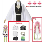 Anime Kanroji Mitsuri Cosplay kost&uuml;&uuml;m Kimono Haori Kleit Parukas Riided Halloweeni kost&uuml;&uuml;m t&auml;iskasvanud lastele Kids 150 black
