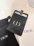 DIOR 1 komplekt Must tepitud nahast kaardihoidja minipeegliga Metallist CD-logo Kaasaskantav meigipeegel naistele igap&auml;evaseks tupsutamiseks must