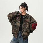 Unisex Retro Camo Kampsun-Kapuutsikas Paaridele - L&otilde;tspoolega Kevadjakk XL kamuflaaž