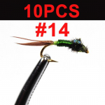 10 tk Copper John Nymph Stone Fly Fishing Forelli s&ouml;&ouml;t #14 roheline