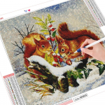 Teemantmaaling Orav lumi T&auml;isruudukujuline &uuml;mmargune puur Ristpiste Teemanttikandid Loomamosaiik Talvine K&auml;sitsi valmistatud kingitus Full Round （30x30CM）