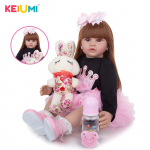KEIUMI Populaarne 60 cm Beebid Reborn Nukud T&uuml;drukud Pehmest Silikoonist P&auml;ris Printsess T&auml;idisega Reborns Kingituseks Ilus padjam&auml;nguasi 24 inch pruun
