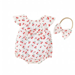 Suvised beebit&uuml;druku armsad bodid, puuvillased lainelised varrukad, kirsimahlaga body+peapael, vabaaja kombinesooni komplekt S