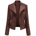Naiste stiilne kunstnahast jakk Klassikaline PU Moto Biker Fashion Zip Up vabaaja l&uuml;hike mantel &otilde;huke &uuml;ler&otilde;ivad retropaeltega S-4XL Plus Size S kohv