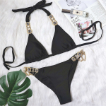 Snake Skin Halter Bikiinid Naiste ujumisriided Naiste ujumistrikoo Kaheosaline bikiinikomplekt Shiny Diamand supelkost&uuml;&uuml;m S must
