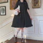 T&uuml;druku Lolita kleit Kawaii Peter Pan kraega Armas volangidega puhvvarrukatega kleit Suvine p&auml;ikesekleit S must