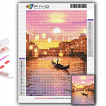 5D DIY teemanttikunsti meremaastik Veneetsia tuled &ouml;&ouml;vaade teemantmaal mosaiik kodukaunistus Full Round 20X30CM