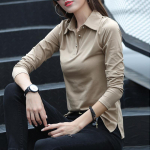 N&ouml;&ouml;biga T-s&auml;rk Naiste s&uuml;gistopsid Turn Collar Slim puuvillane T-s&auml;rk Naiste pikkade varrukatega Naiste riided Naiste T-s&auml;rk XXL