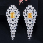 CMM br&auml;ndi naiste peoehted valge kullaga luksuslik nelinurkne kollane pikk tsirkooniga k&otilde;rvar&otilde;ngas kollane