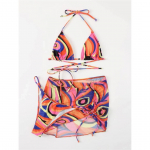 Seelikuga tr&uuml;kitud m&auml;his Seksikad bikiinid, naiste ujumistrikoo, naiste ujumisriided, kolmeosaline bikiinikomplekt, supluskost&uuml;&uuml;m, ujumine S sinine