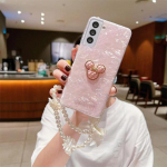 Armas Cartoon Bear l&auml;bipaistev &uuml;mbris Samsung Z Flip3 4 S23 S22 Ultra S21 S20 A14 A24 A54 A13 A23 A33 A53 A32 A52 jaoks koos v&ouml;&ouml;rip&auml;rlipaelaga iphone 7 8 roosa