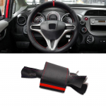 Car Styling Perforated Leather Steering Wheel Cover Trim For Honda Fit Jazz City 2009 - 2011 2012 2013 Insight 2010-2014 red