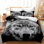 3D Wolf mustriga majapidamisvoodipesu &uuml;heinimesevoodi kaheinimesevoodi t&auml;issuuruses Wolf Print padjap&uuml;&uuml;r ja tekikate 2/3 komplekti t&auml;iskasvanute ja laste magamistoa voodipesu UK Single 135x200cm