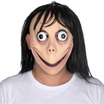 Horror Momo lateksmask suurte silmadega, pikkade parukatega h&auml;kker M&auml;ng Full Head mask Halloweeni j&otilde;ulupeo rekvisiidid